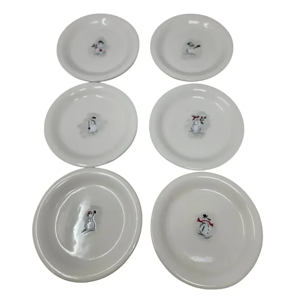 Set of 6 Williams Sonoma Snowman Dessert Plates Christmas Holiday Ceramic